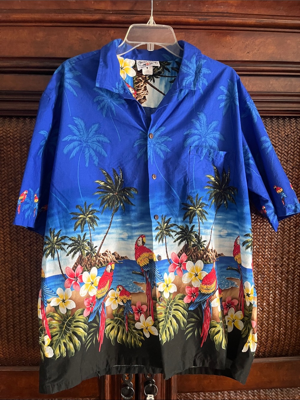 Classic Blue Tropical Parrot Print Button-Down Shirt